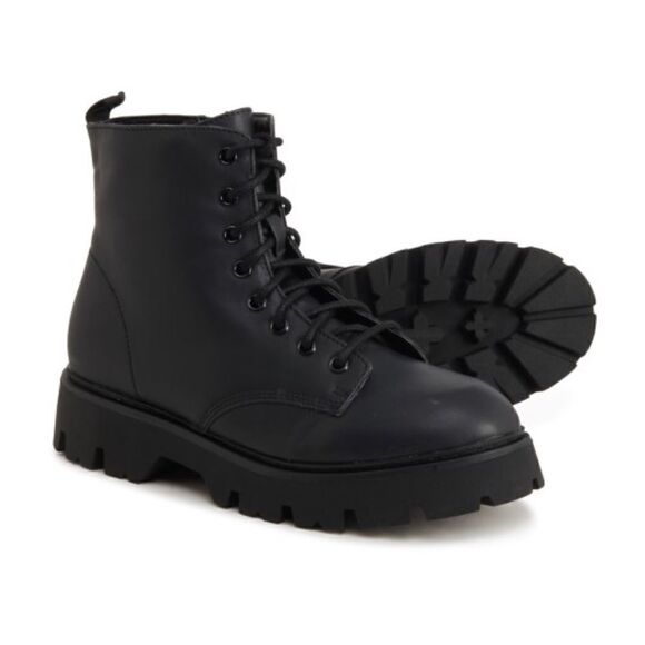 New! Madden Girl Faux Leather Lace Up Lug Sole Boots - Picture 1 of 13